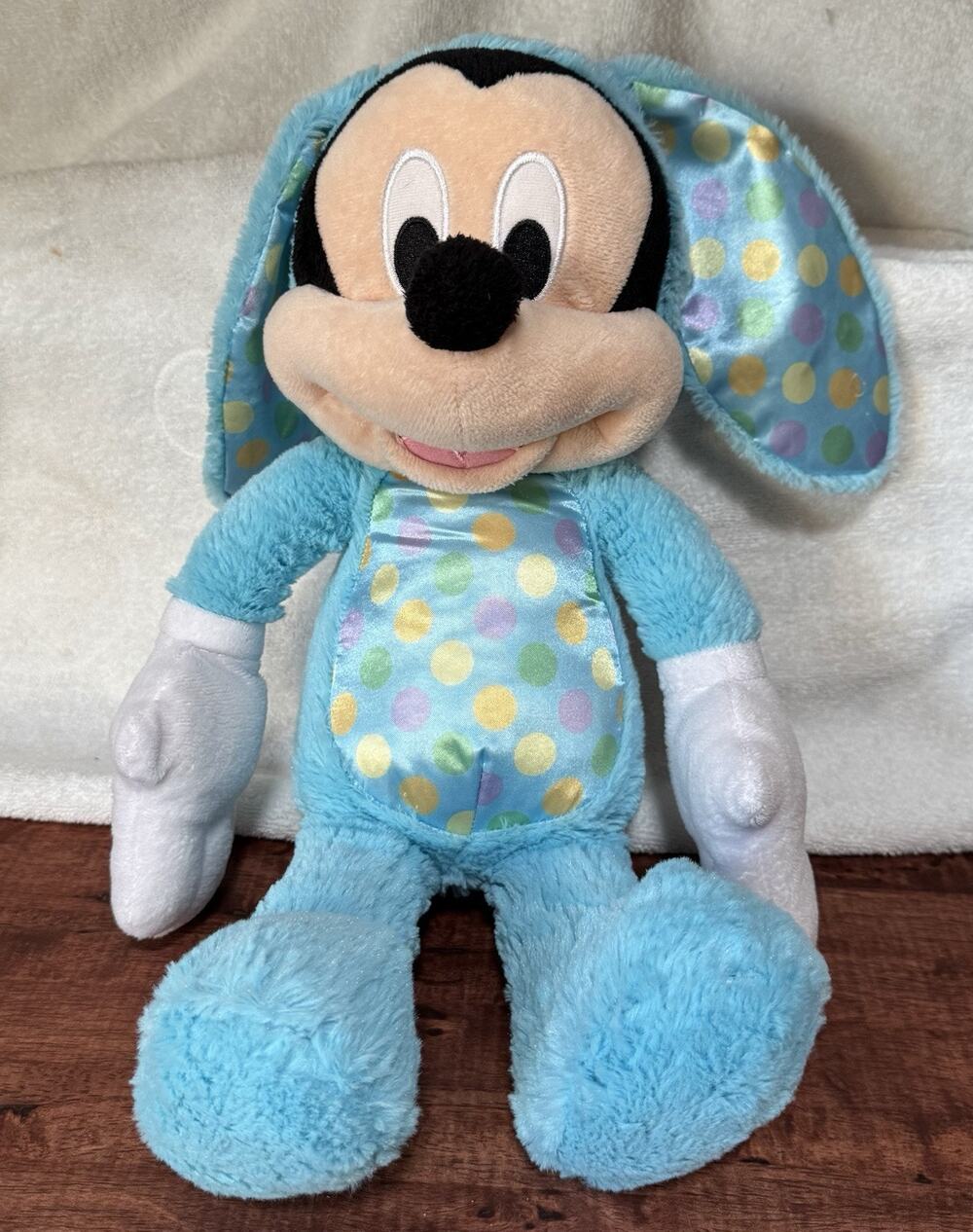 Disney Store Easter Mickey Mouse Rabbit Bunny Blue Plush 18"